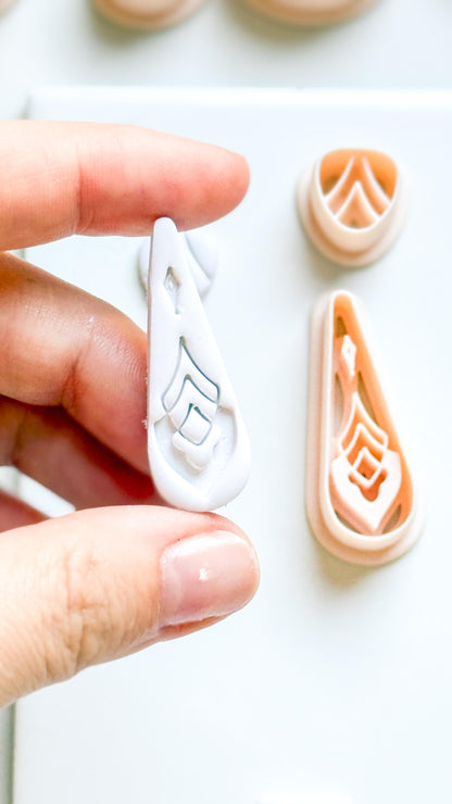 Boho Teardrop Clay Cutter Set: Geometric Embossed Polymer Clay Tool