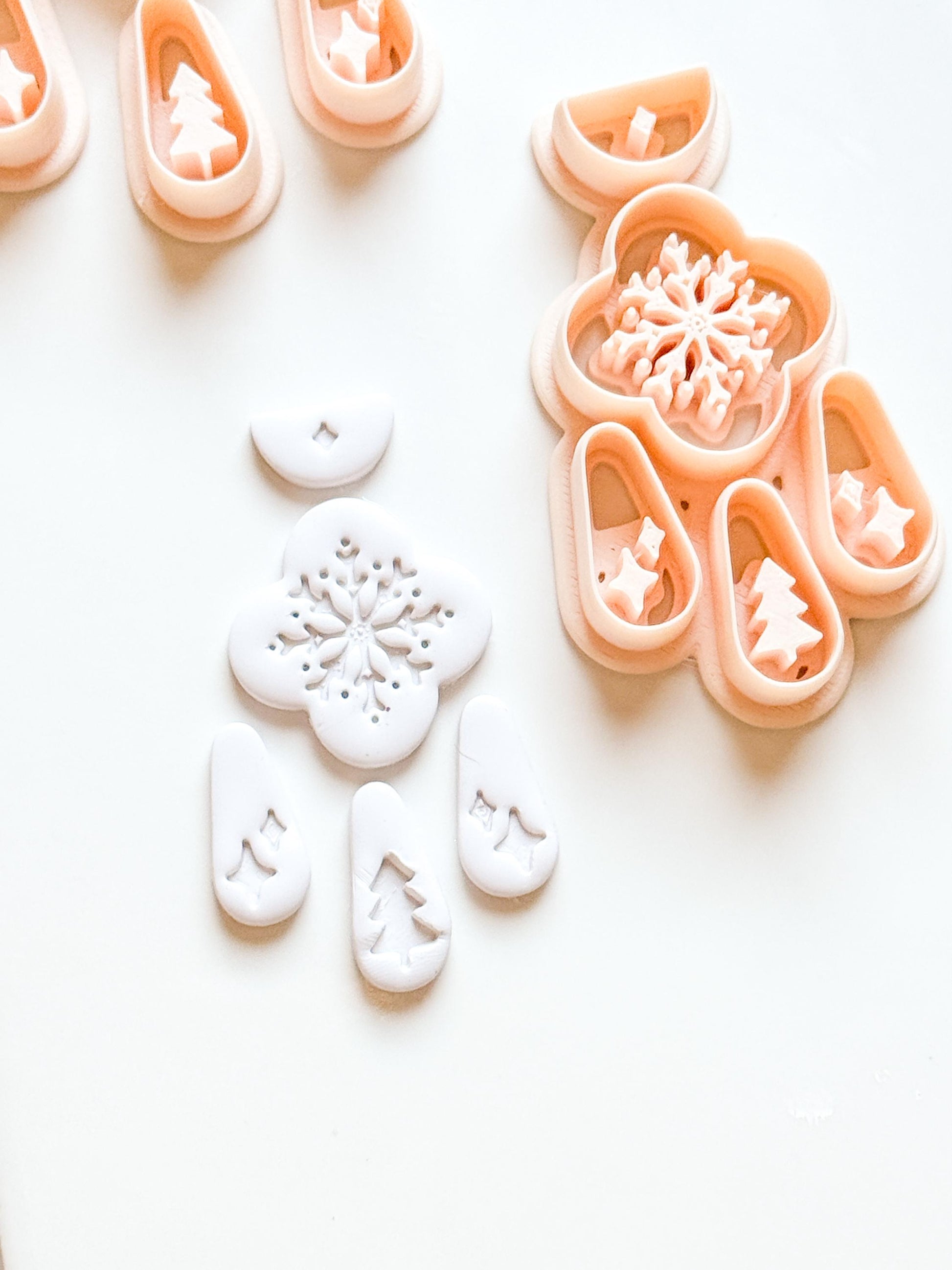 Christmas Snowflake Clay Cutter Set: Individual and Joint Holiday Polymer Clay Tools