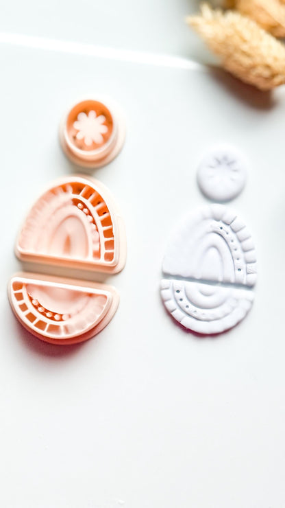 Boho Rainbow Clay Cutter Set: Sunburst and Teardrop Embossed Polymer Clay Tool