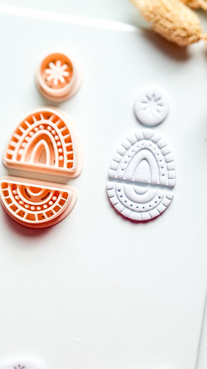 Boho Rainbow Clay Cutter Set: Sunburst and Teardrop Embossed Polymer Clay Tool