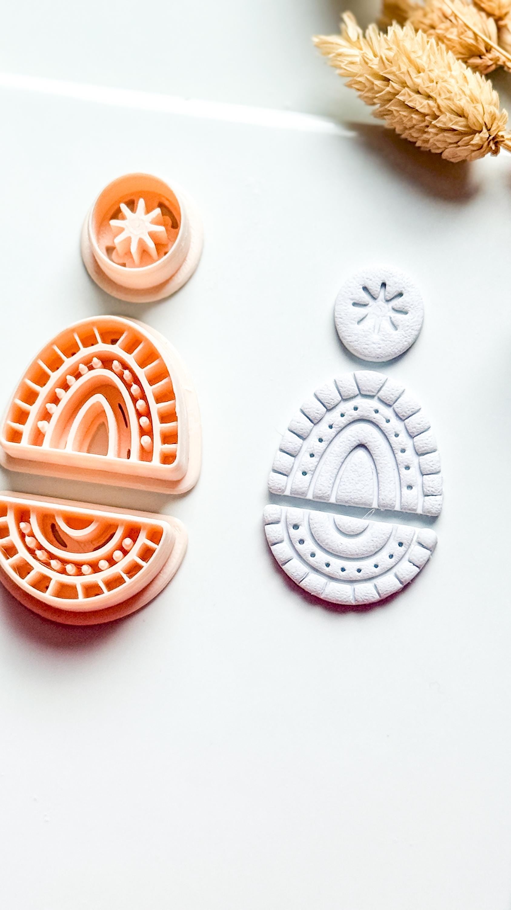 Boho Rainbow Clay Cutter Set: Sunburst and Teardrop Embossed Polymer Clay Tool