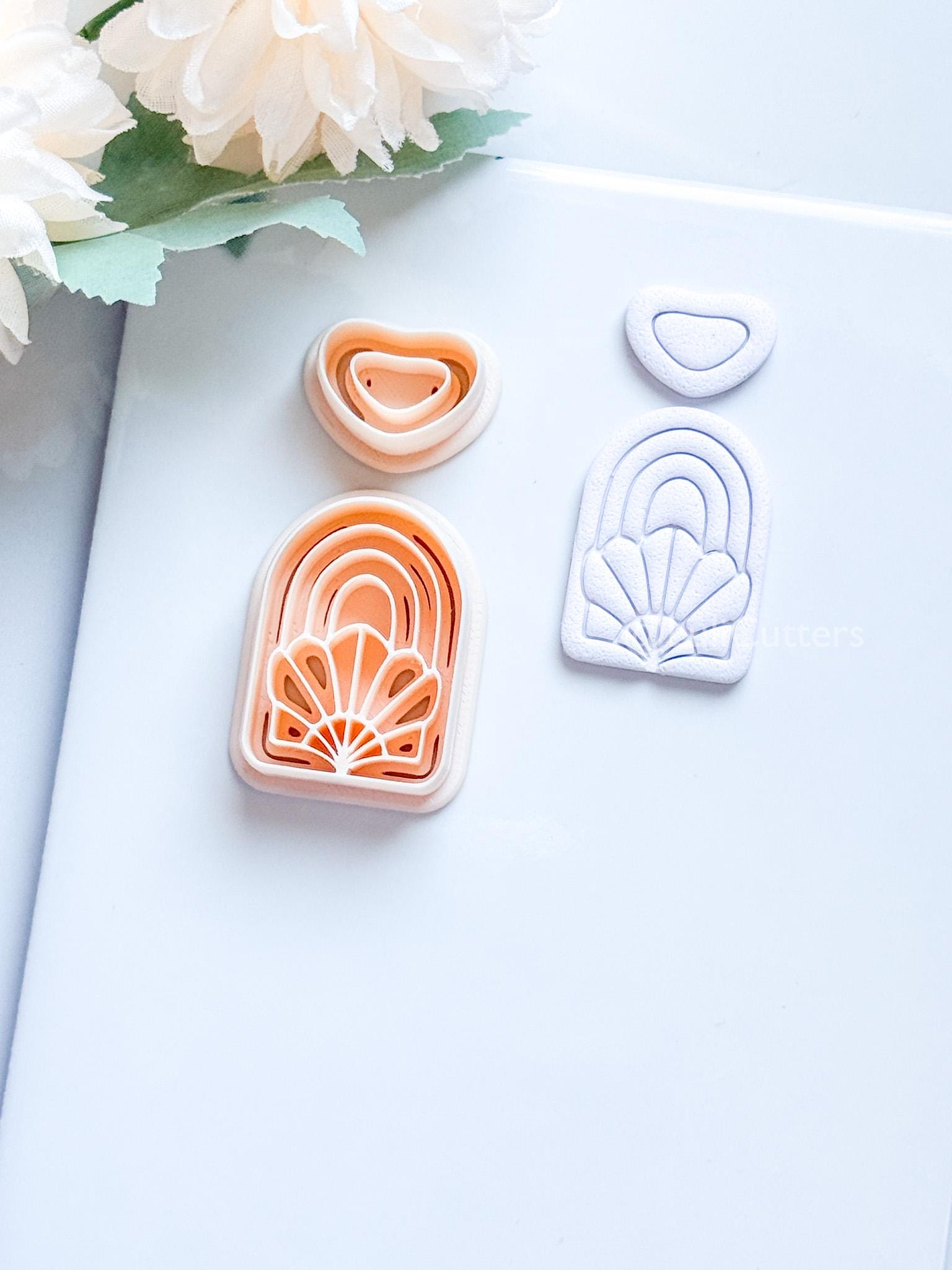 Amber Bloom Polymer Clay Cutter: Floral Arch for Earrings
