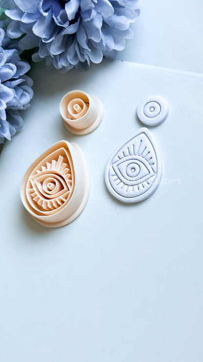 Evil Eye Drop Polymer Clay Cutter: Radiant Eye Design for Earrings