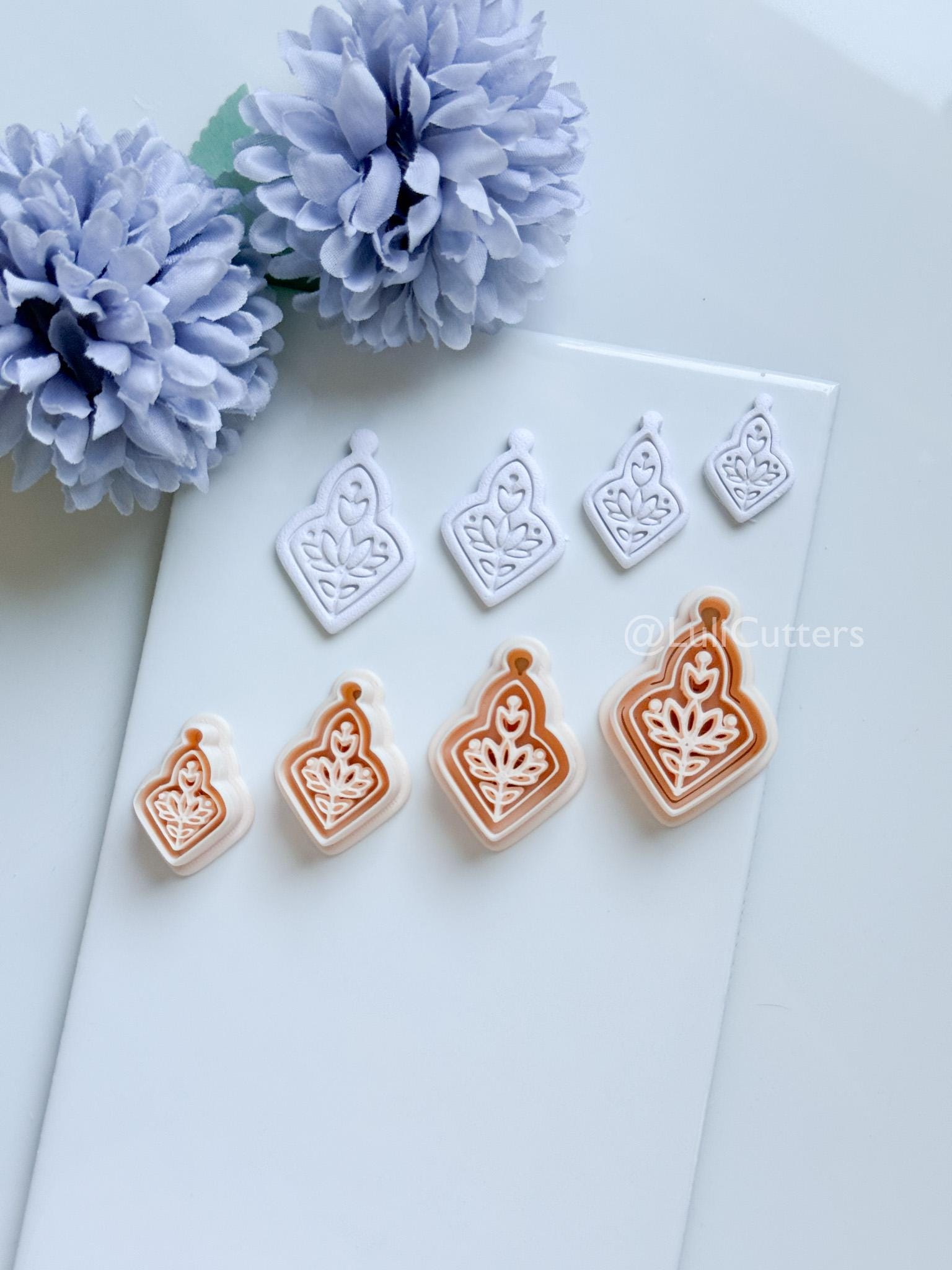 Flora Wren Polymer Clay Cutter: Folk Floral Design for Earrings