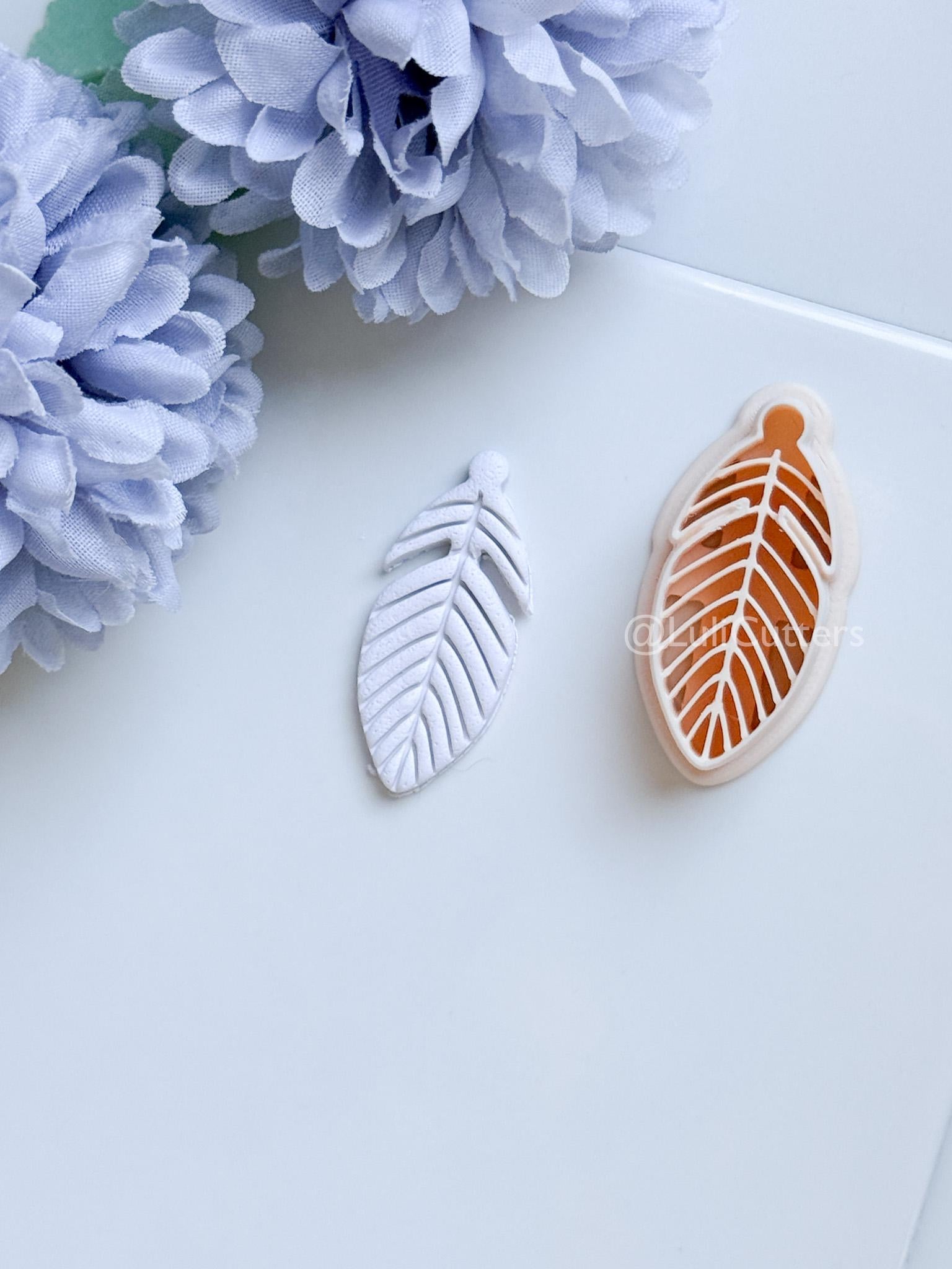 Maren Feather Polymer Clay Cutter: Layered Feather Design for Earrings