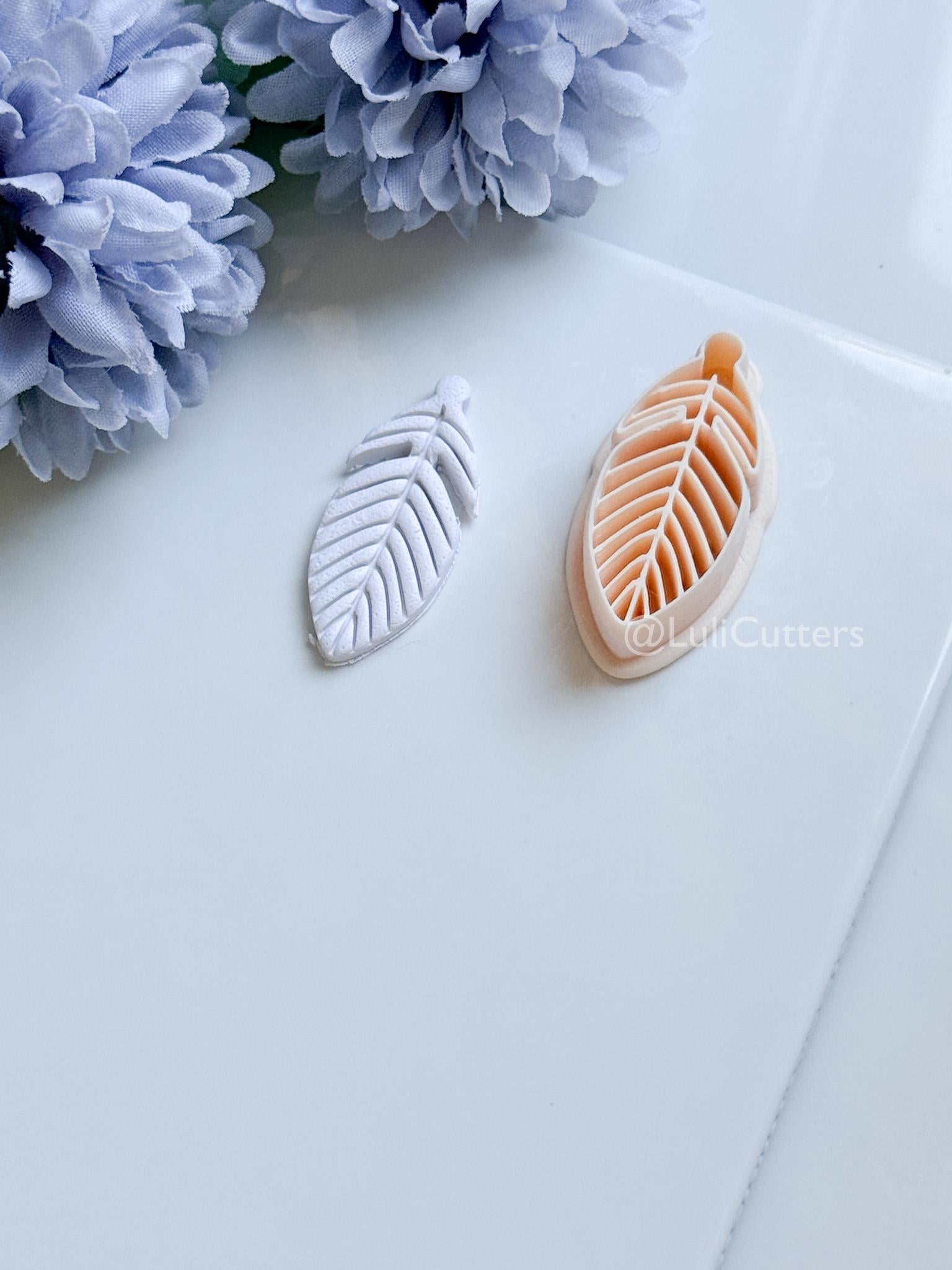 Maren Feather Polymer Clay Cutter: Layered Feather Design for Earrings