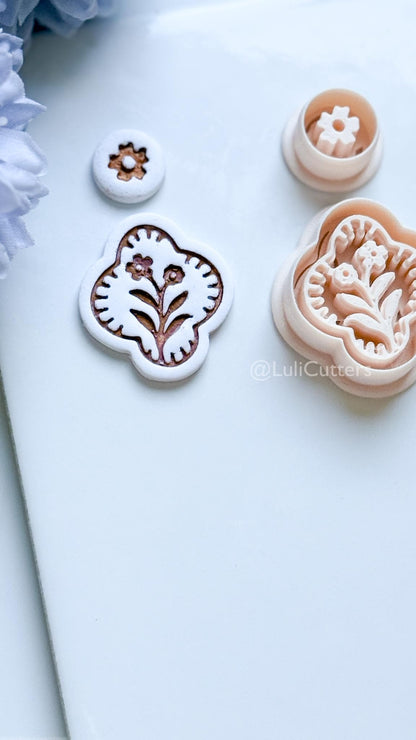 Mirael Bloom Polymer Clay Cutter: Quatrefoil Floral Design for Earrings