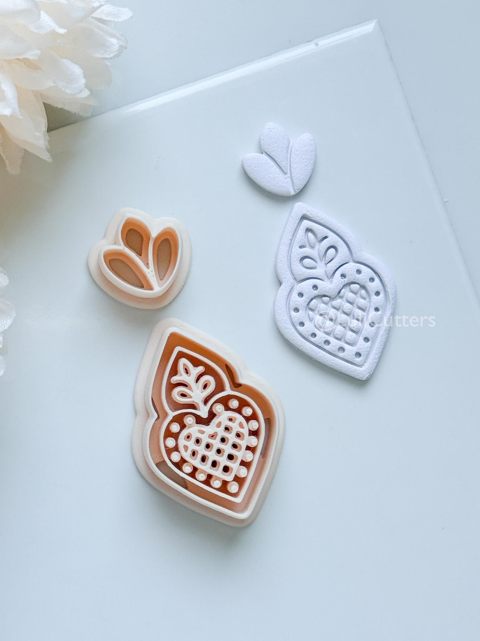 Nova Rue Polymer Clay Cutter: Folk Heart Lattice Design for Earrings