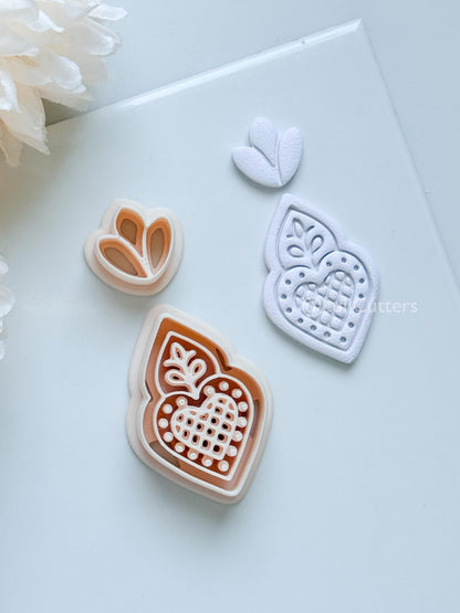 Nova Rue Polymer Clay Cutter: Folk Heart Lattice Design for Earrings