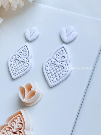 Nova Rue Polymer Clay Cutter: Folk Heart Lattice Design for Earrings