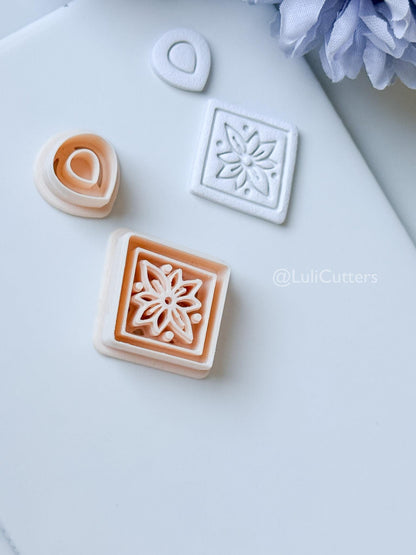 Sena Tile Polymer Clay Cutter: Floral Tile Design for Earrings