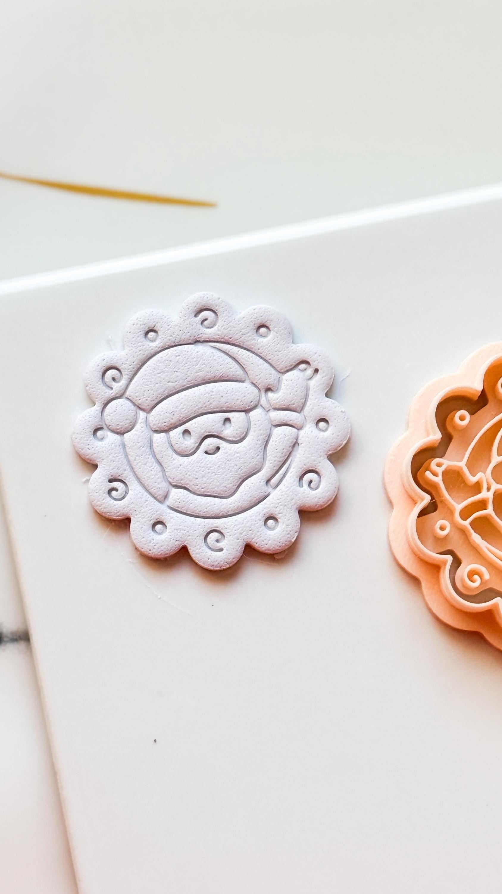 Santa in Wreath Clay Cutter: Christmas Polymer Clay Emboss and Cut Tool