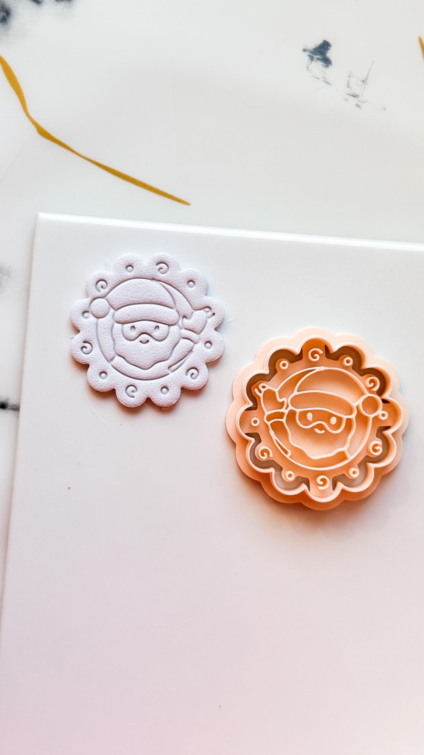 Santa in Wreath Clay Cutter: Christmas Polymer Clay Emboss and Cut Tool