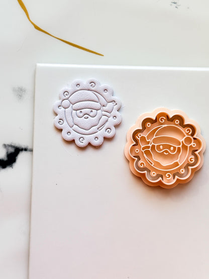 Santa in Wreath Clay Cutter: Christmas Polymer Clay Emboss and Cut Tool