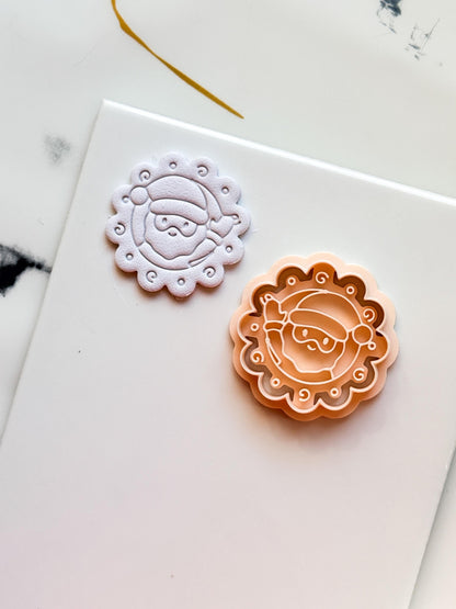 Santa in Wreath Clay Cutter: Christmas Polymer Clay Emboss and Cut Tool