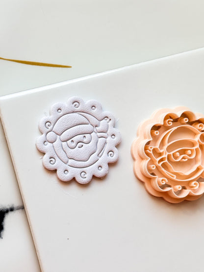 Santa in Wreath Clay Cutter: Christmas Polymer Clay Emboss and Cut Tool