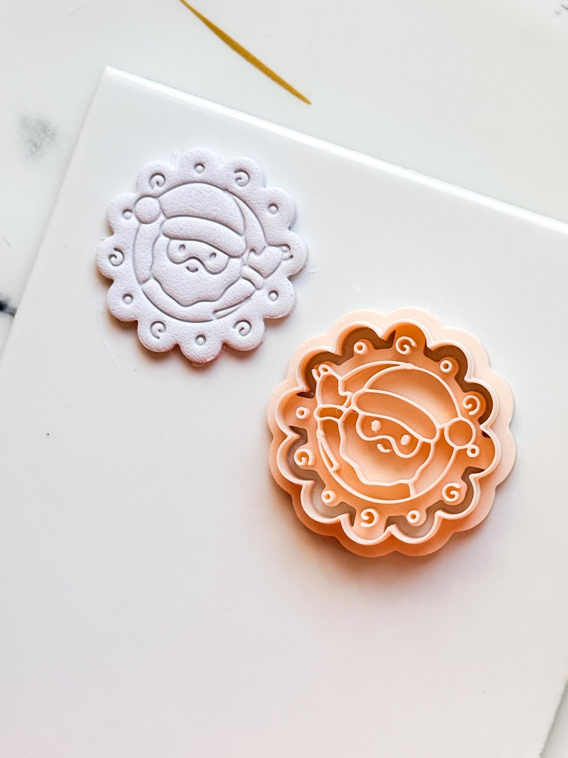 Santa in Wreath Clay Cutter: Christmas Polymer Clay Emboss and Cut Tool