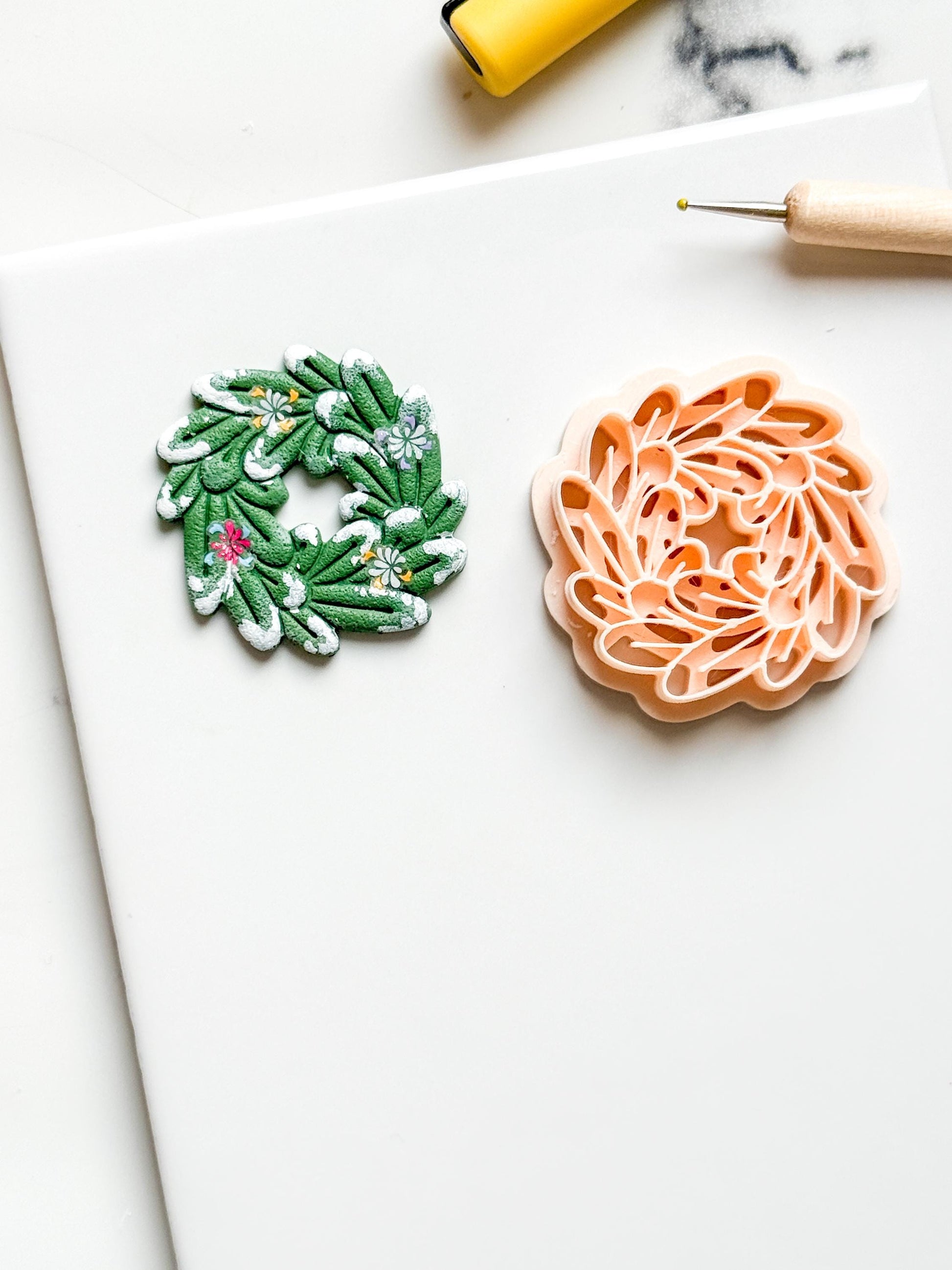 Christmas Wreath Clay Cutter Set: Bow and Leaf Polymer Clay Tools