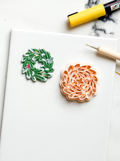 Christmas Wreath Clay Cutter Set: Bow and Leaf Polymer Clay Tools