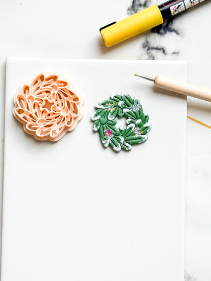 Christmas Wreath Clay Cutter Set: Bow and Leaf Polymer Clay Tools
