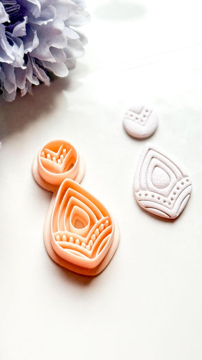 Vea Jo Polymer Clay Cutter: Layered Teardrop Shape with Dot & Line Texture