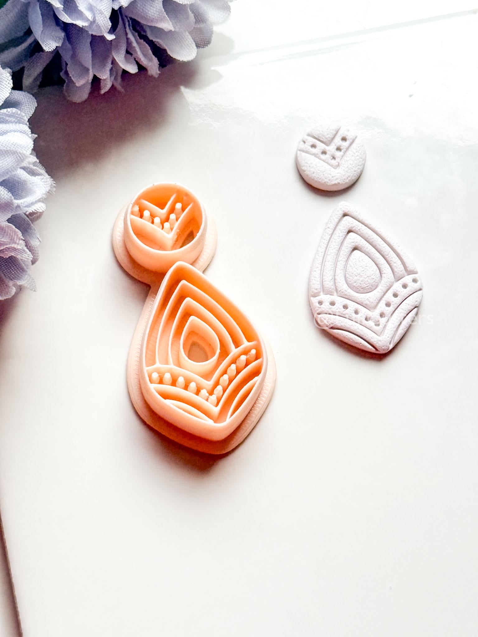 Vea Jo Polymer Clay Cutter: Layered Teardrop Shape with Dot & Line Texture
