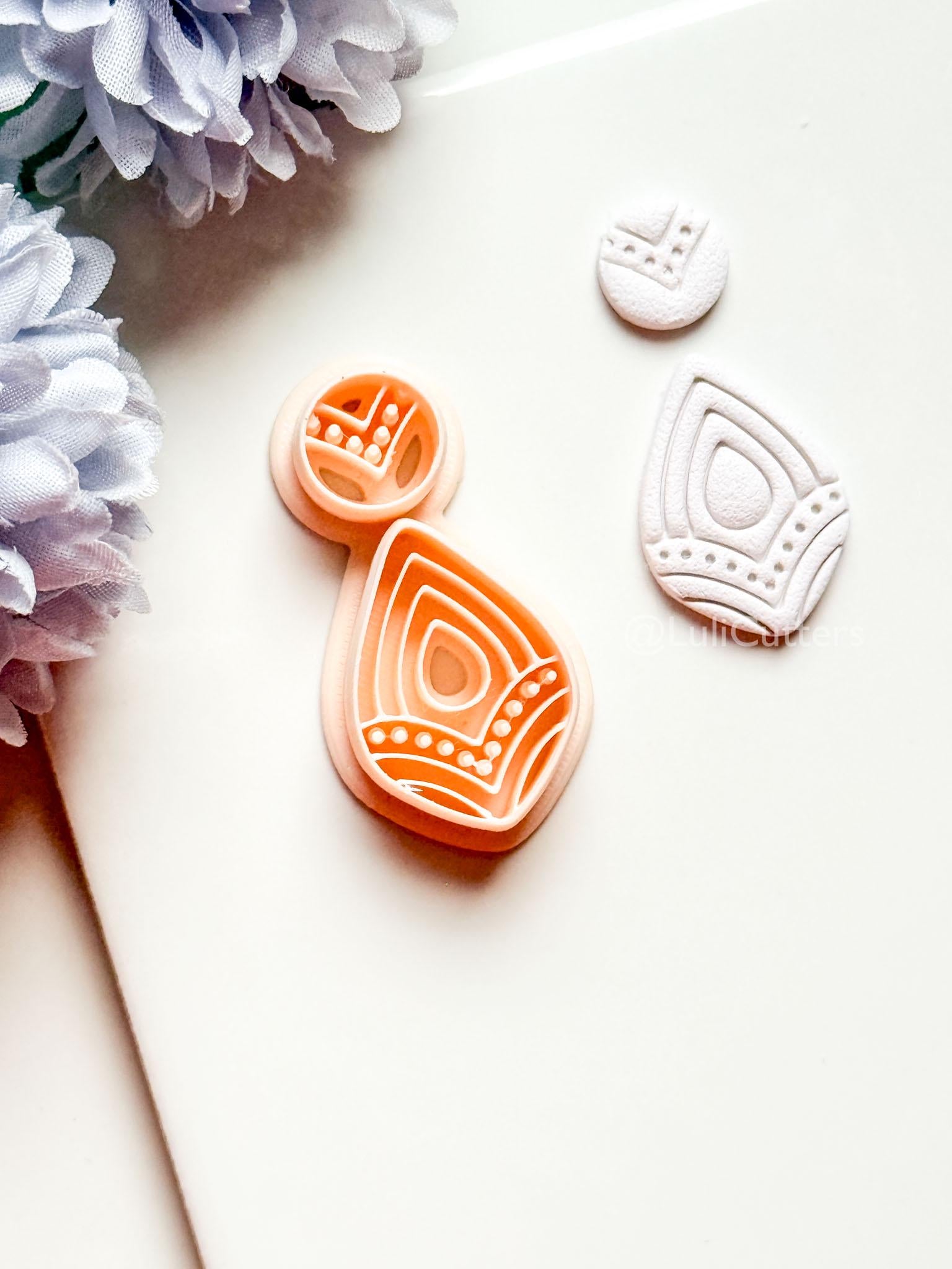 Vea Jo Polymer Clay Cutter: Layered Teardrop Shape with Dot & Line Texture