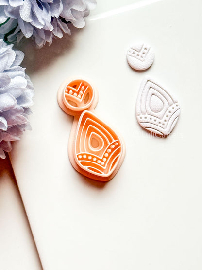 Vea Jo Polymer Clay Cutter: Layered Teardrop Shape with Dot & Line Texture