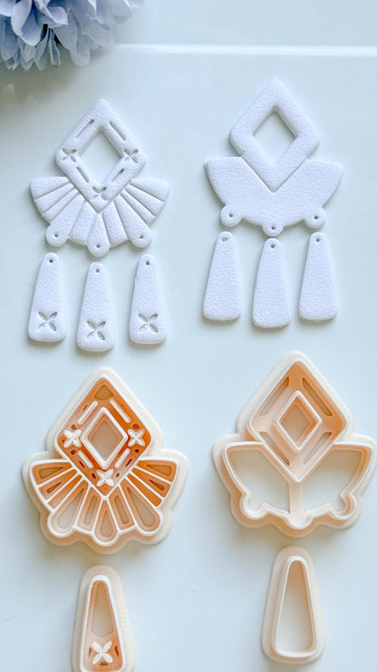 Solar Crest Clay Cutter Set: Geometric Fan and Drop Shapes