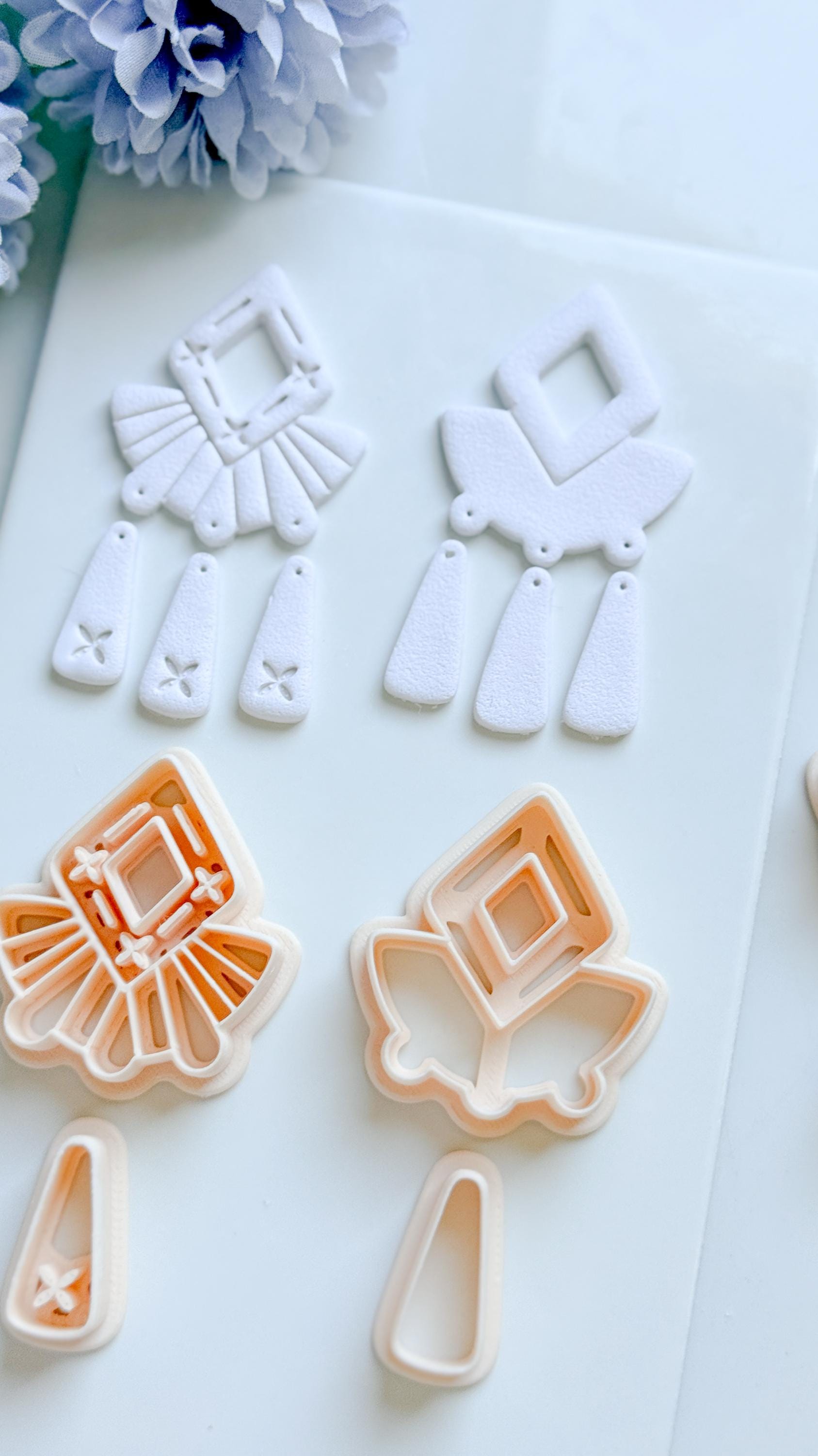 Solar Crest Clay Cutter Set: Geometric Fan and Drop Shapes