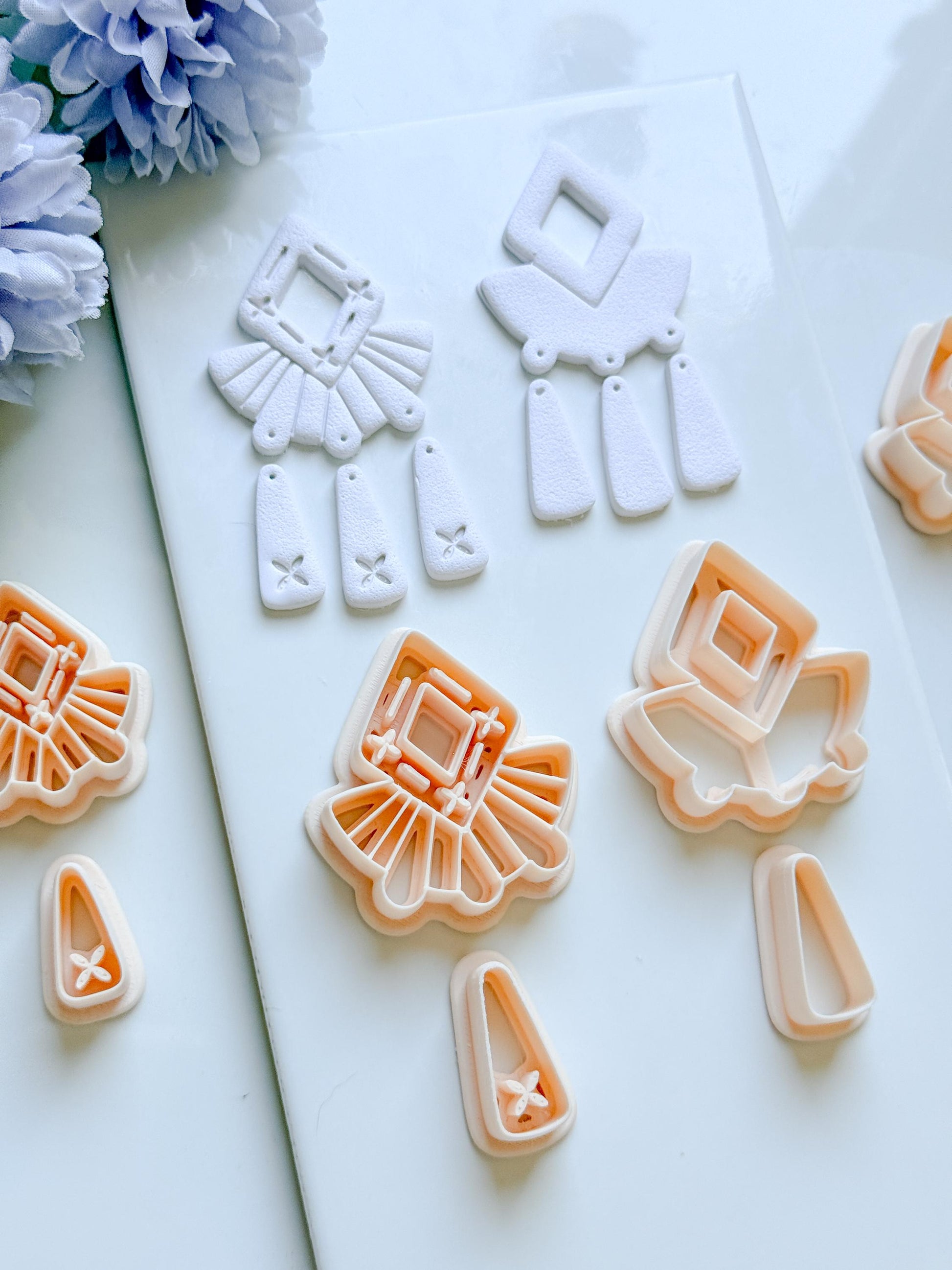 Solar Crest Clay Cutter Set: Geometric Fan and Drop Shapes