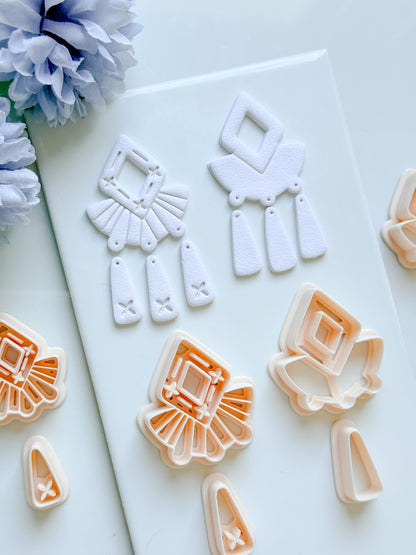 Solar Crest Clay Cutter Set: Geometric Fan and Drop Shapes