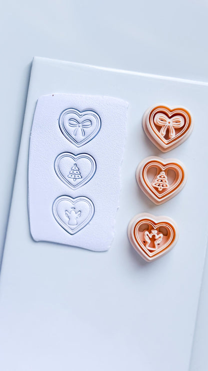 Jingle Hearts Clay Cutters: Christmas Bow, Tree & Angel Designs