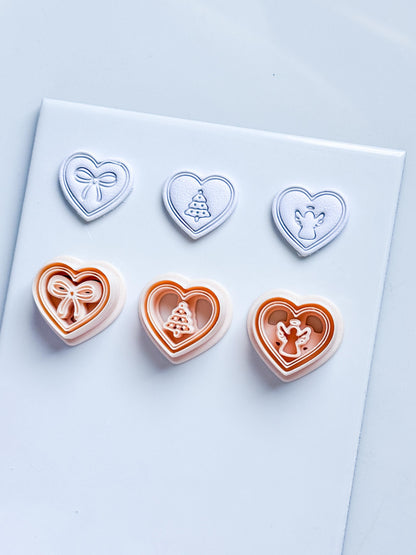 Jingle Hearts Clay Cutters: Christmas Bow, Tree & Angel Designs