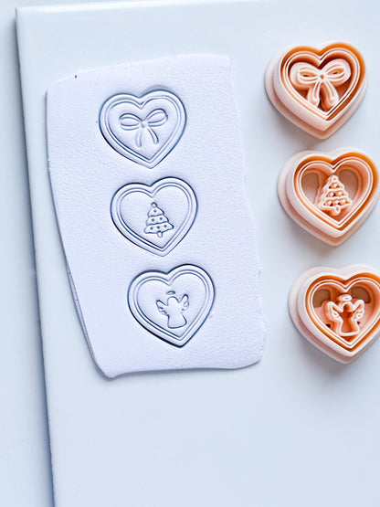 Jingle Hearts Clay Cutters: Christmas Bow, Tree & Angel Designs