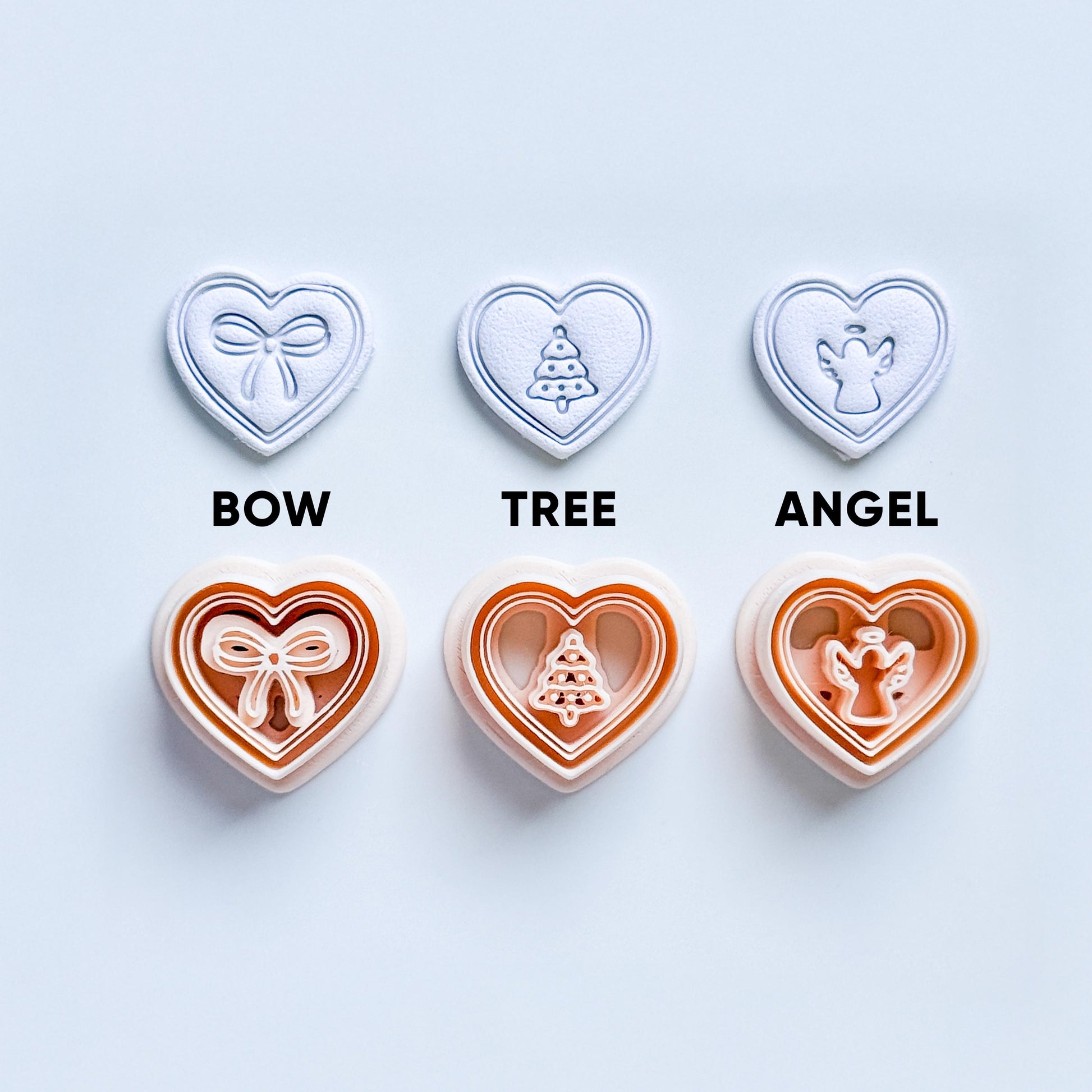 Jingle Hearts Clay Cutters: Christmas Bow, Tree & Angel Designs