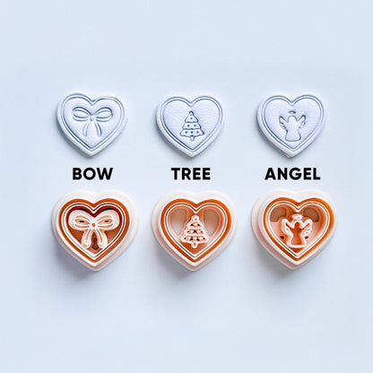 Jingle Hearts Clay Cutters: Christmas Bow, Tree & Angel Designs