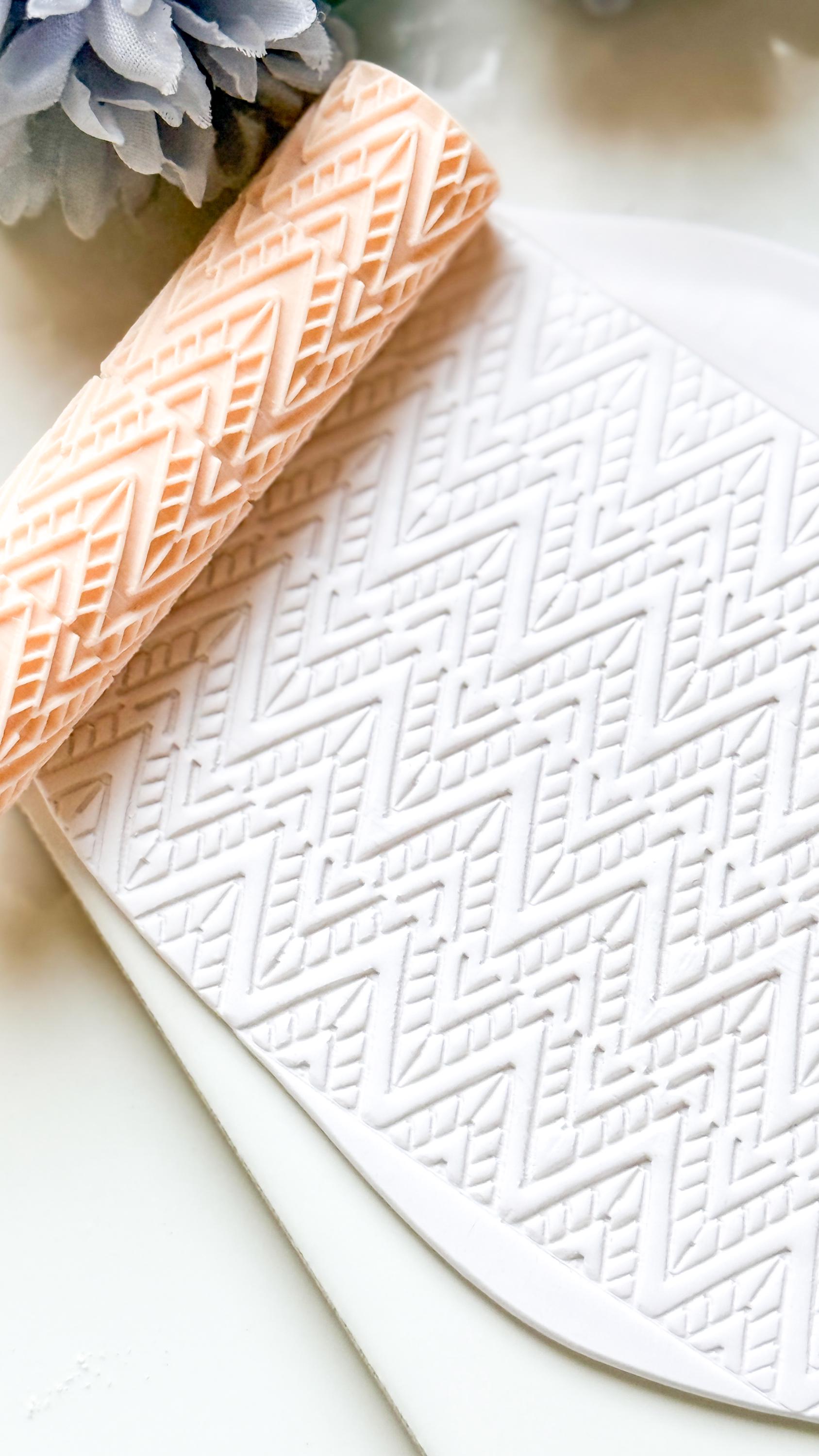 Ethnic Ikat Pattern Texture Roller – Geometric Embossing Tool for Polymer Clay Crafts