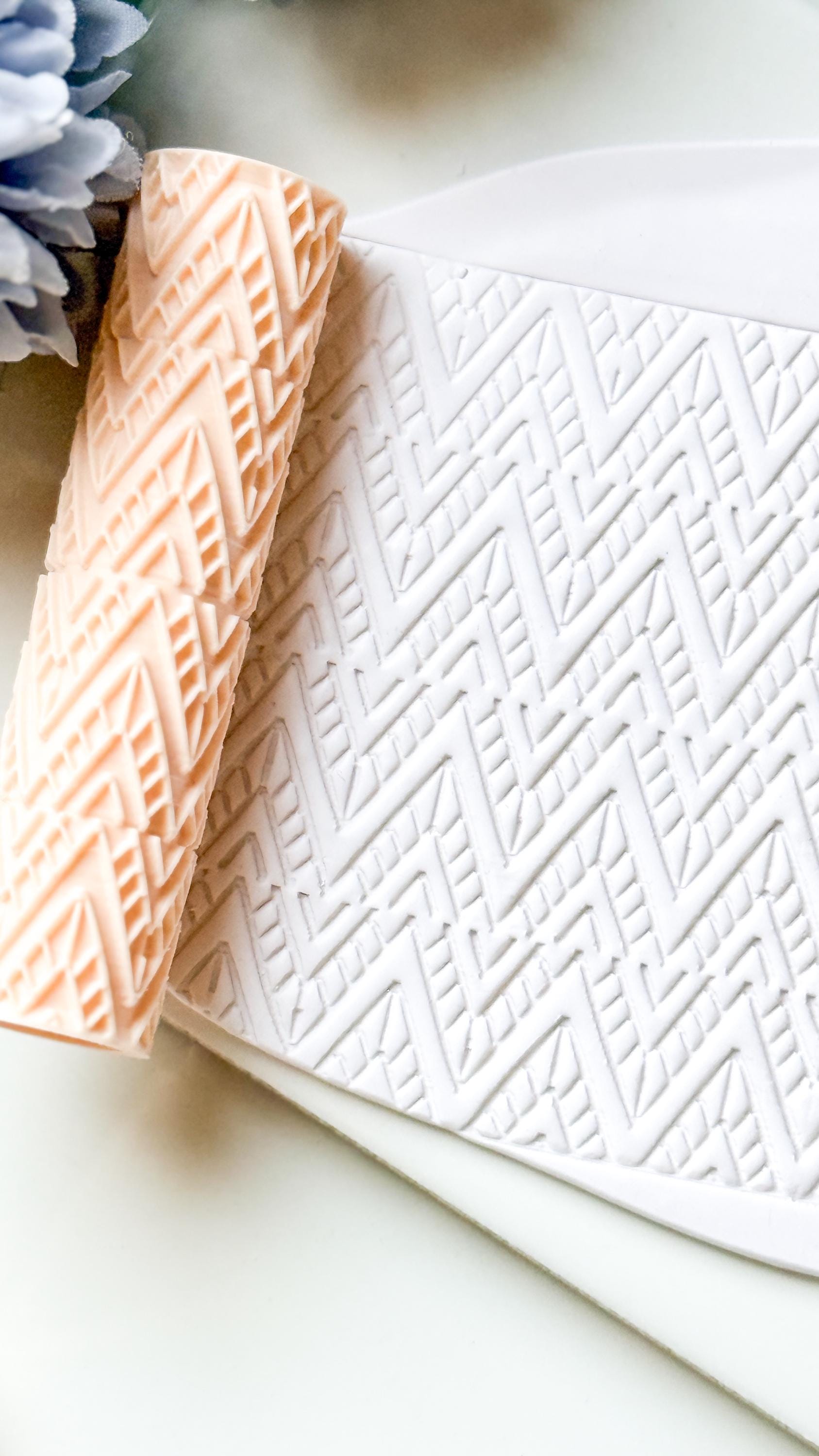 Ethnic Ikat Pattern Texture Roller – Geometric Embossing Tool for Polymer Clay Crafts