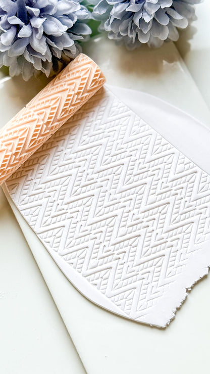 Ethnic Ikat Pattern Texture Roller – Geometric Embossing Tool for Polymer Clay Crafts