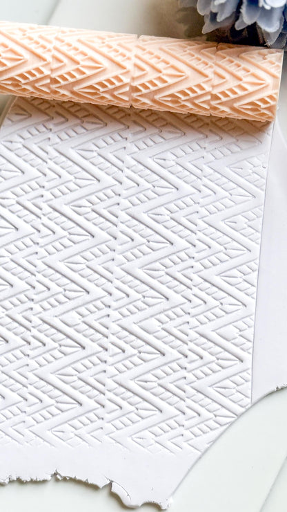 Ethnic Ikat Pattern Texture Roller – Geometric Embossing Tool for Polymer Clay Crafts
