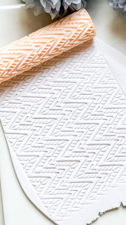 Ethnic Ikat Pattern Texture Roller – Geometric Embossing Tool for Polymer Clay Crafts