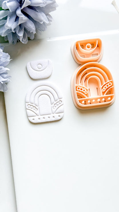 Nova Arch Polymer Clay Cutter: Layered Rainbow Shape with Geometric Topper