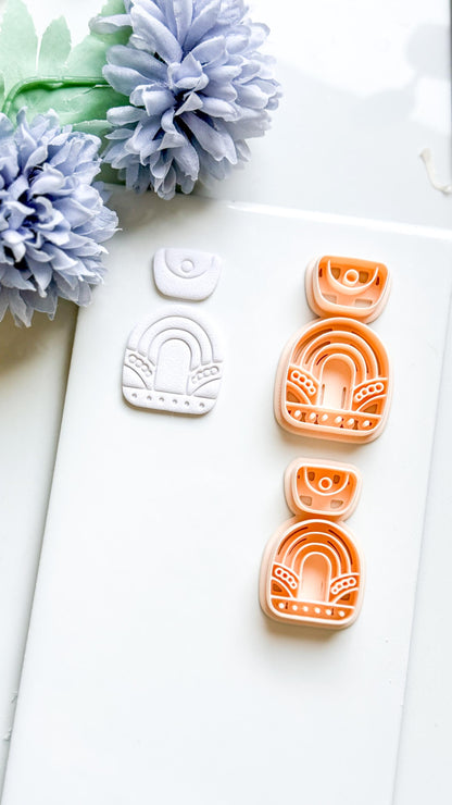 Nova Arch Polymer Clay Cutter: Layered Rainbow Shape with Geometric Topper