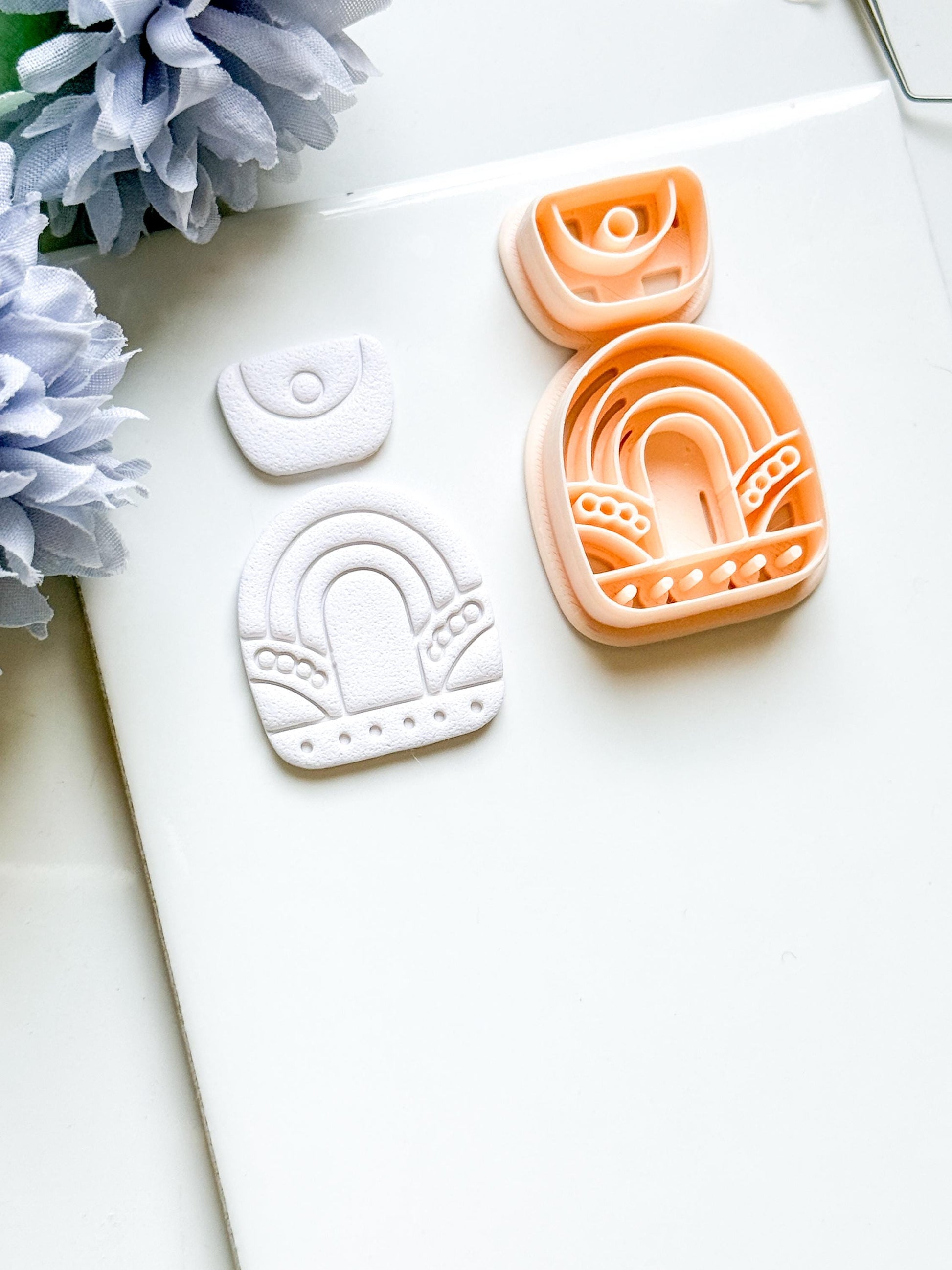 Nova Arch Polymer Clay Cutter: Layered Rainbow Shape with Geometric Topper