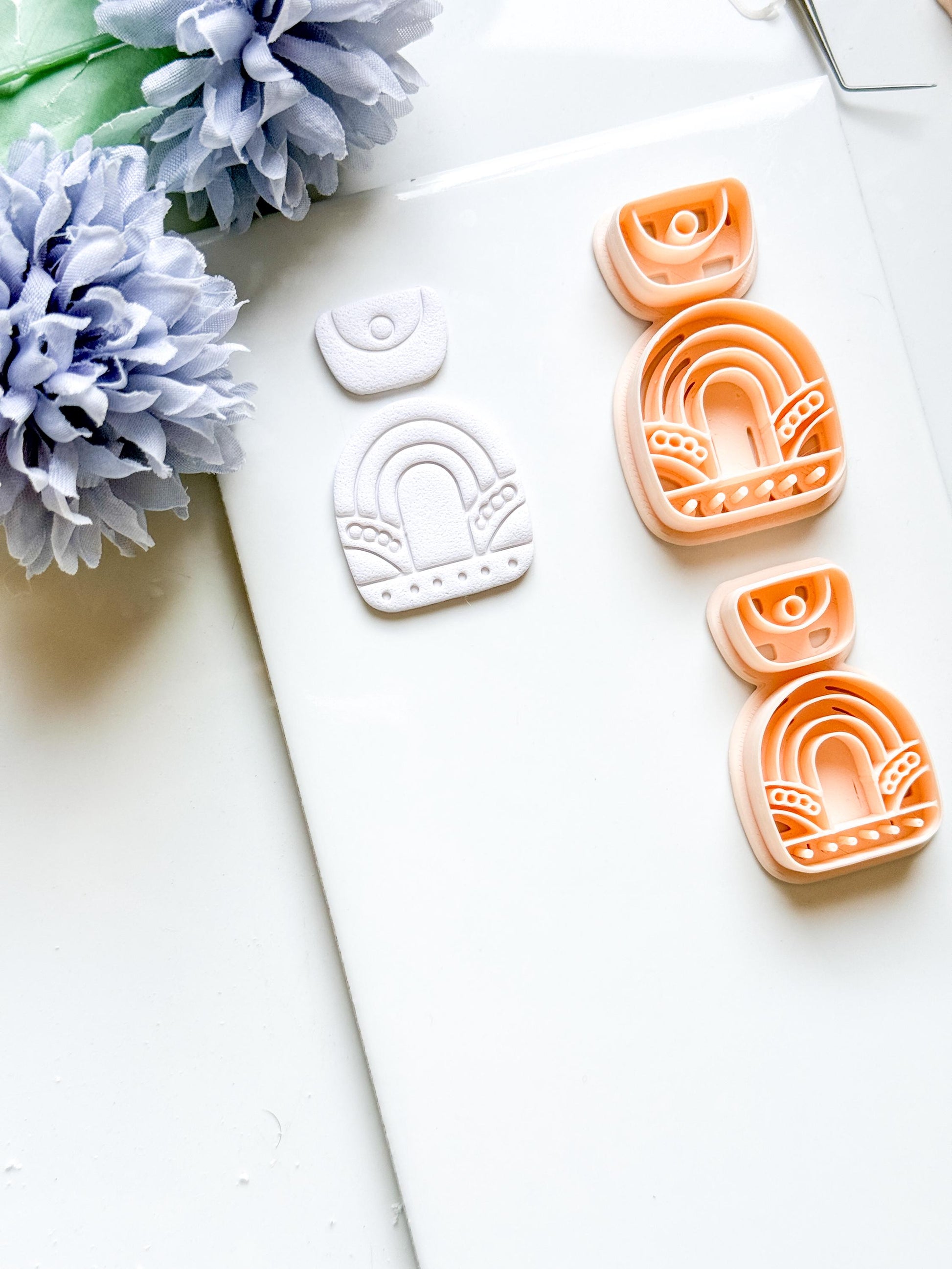 Nova Arch Polymer Clay Cutter: Layered Rainbow Shape with Geometric Topper