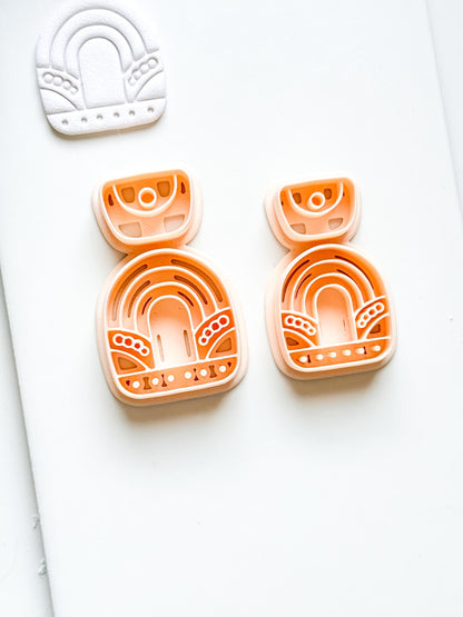 Nova Arch Polymer Clay Cutter: Layered Rainbow Shape with Geometric Topper