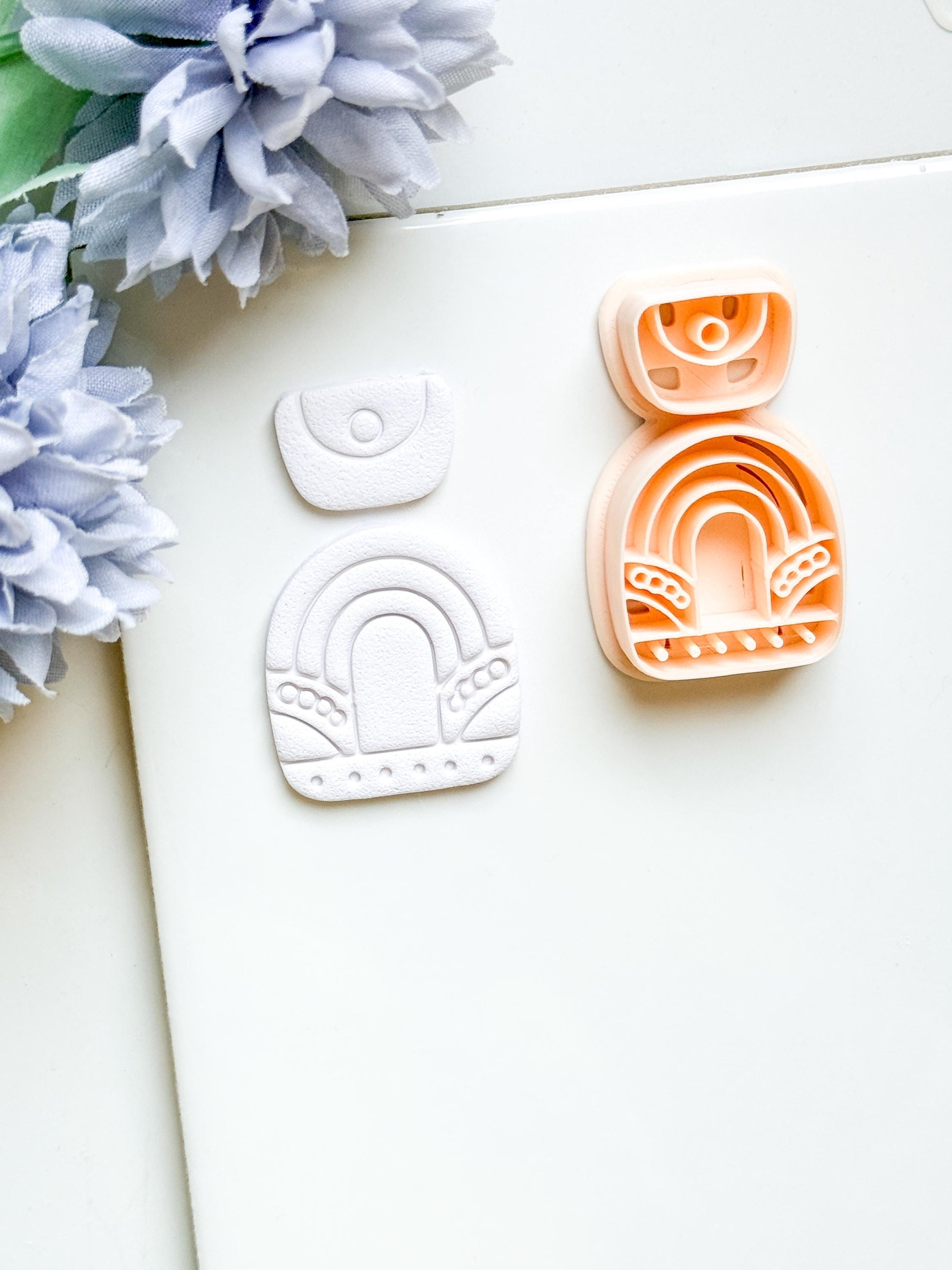Nova Arch Polymer Clay Cutter: Layered Rainbow Shape with Geometric Topper