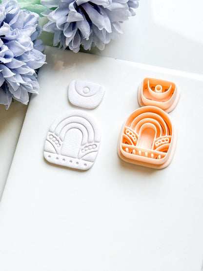 Nova Arch Polymer Clay Cutter: Layered Rainbow Shape with Geometric Topper