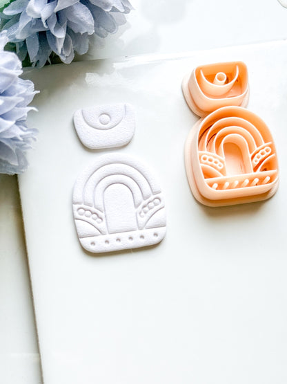 Nova Arch Polymer Clay Cutter: Layered Rainbow Shape with Geometric Topper